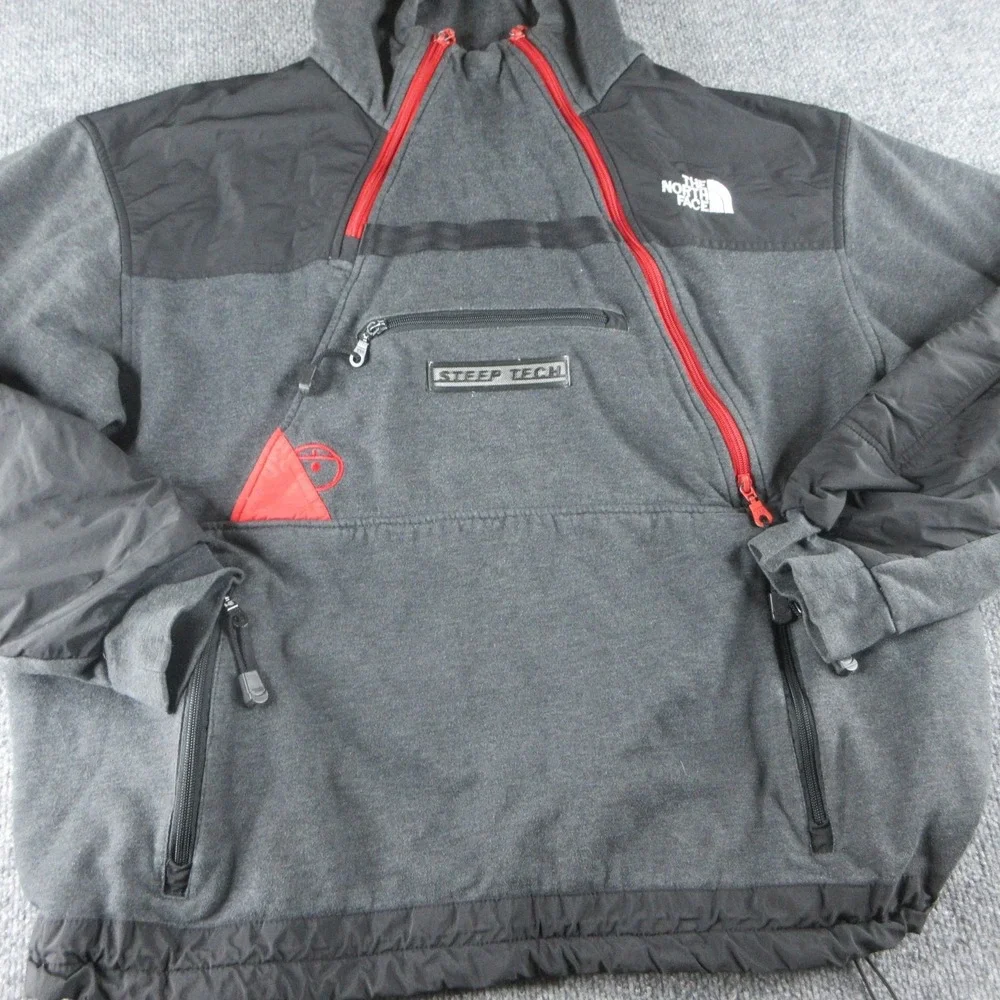 Vintage The North Face Jacket Mens XL Gray Steep Tech Hooded Fleece Ski 90s